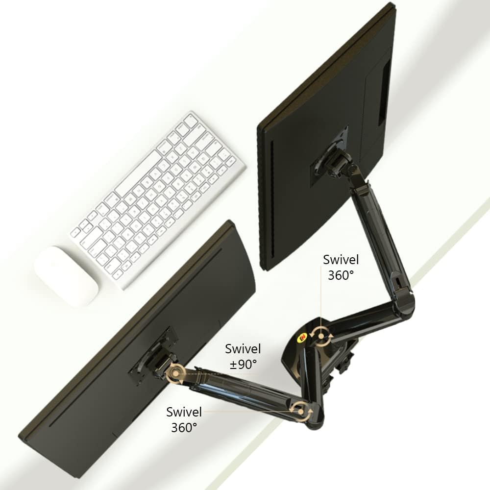 Dual Monitor Desk Mount Stand Gas Spring 360 Degree Full Rotation ; Computer Monitor Arm for Two Screens 17″ – 27″ Inch with 2~9 Kg Load Capacity for Each Display ; F160 Dual Monitor Desk Mount Stand Gas Spring 360 Degree Full Rotation ; Computer Monitor Arm for Two Screens 17″ – 27″ Inch with 2~9 Kg Load Capacity for Each Display ; F160